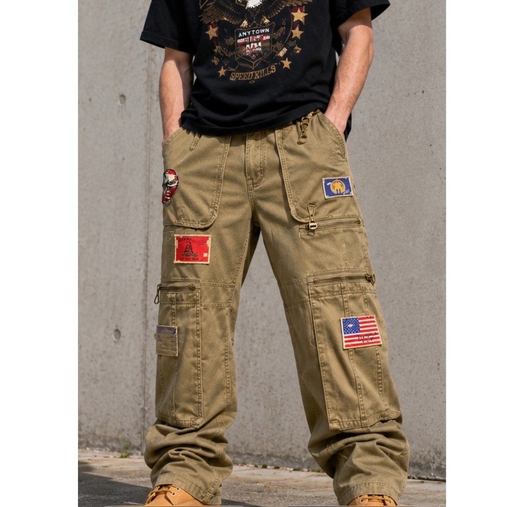 Y2K‎ Born Fly Paratrooper Cargo Pants Mens 34x31 Khaki Utility Zip Pocket Street